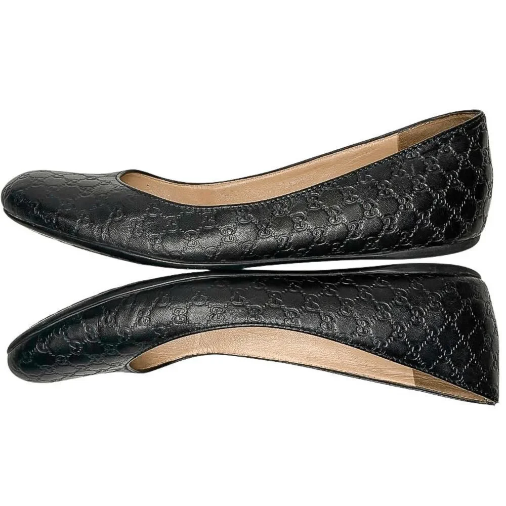 Gucci Microguccissima Black Leather Ballet Flats EU 36.5 Classic Logo Double G
